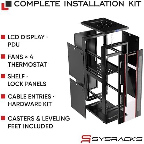 42U Floor Standing Server Rack Cabinet, 19 Inch Network Rack Enclosure, 32 Inch Deep, Locking Glass Door, Cooling Fans, PDU, Shelf, for IT and AV Equipment