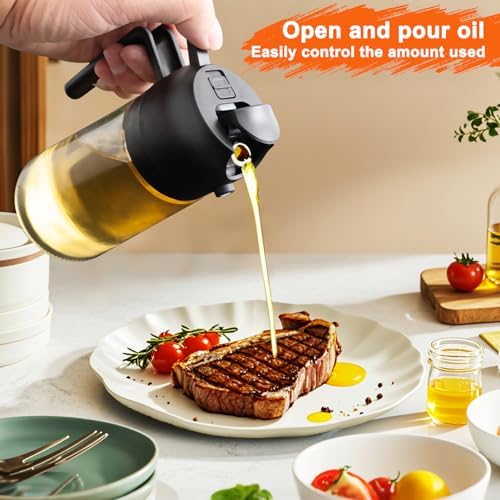 Olive Oil Sprayer for Cooking, 16oz Glass 2 in 1 Oil Dispenser Bottle