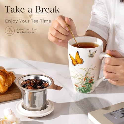 AmorArc Tea Cup With Infuser and Lid, 18oz Loose Leaf Tea Mug With Steeper