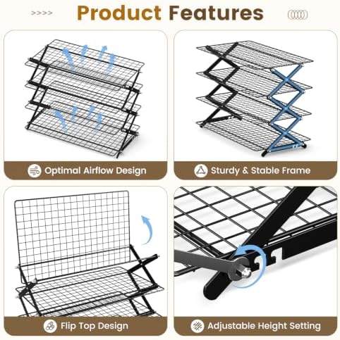 4 Tier Collapsible Cooling Rack for Baking Cookies Bread Barbecue