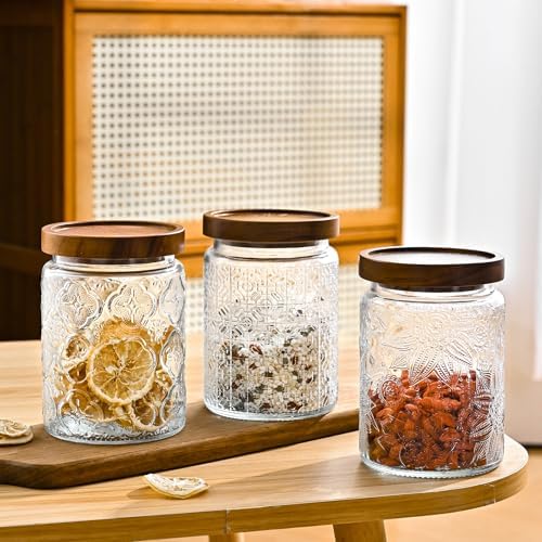 Glass Storage Containers With Lids, Glass Jars With Lids, 24oz, Set Of 3