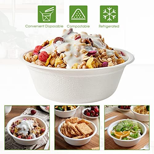 Vplus 180 Pack 16 OZ Compostable Paper Bowls, Bagasse Bowls，White