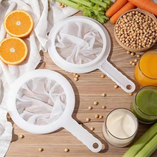 Fine Mesh Strainer with Handle, Nylon Filter Sieve for Kitchen Use, Ideal for Coffee Soy Milk Yogurt Juice Filtering (200Mesh-3PCS)