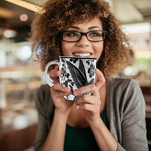 Karma Gifts 14 oz Black and White Boho Mug Hummingbird - Cute Coffee and Tea Mug - Ceramic Coffee Mugs for Women and Men