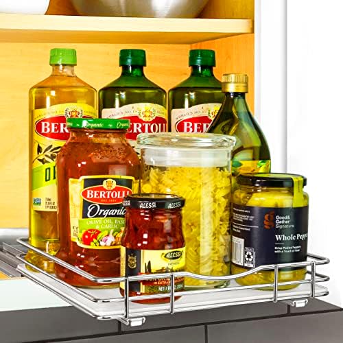 LYNK PROFESSIONAL® Pull Out Spice Organization for Cabinets - 10-3/8 inch Wide – Spice Rack for Inside Cabinets, Slide Out Spice Rack Organizer for cabinet – Pull Out Spice Rack, Sliding 1 Tier Chrome