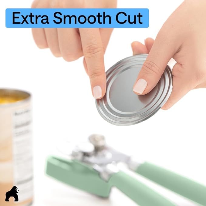 GORILLA GRIP Heavy Duty Stainless Steel Smooth Edge Manual Can Opener and Bottle Openers, Soft Comfortable Handle, Oversized Handheld Turn Knob, US Designed Multifunctional Kitchen Tool, Mint