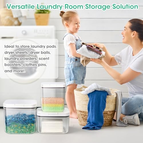 2 Pack Laundry Pods Container with One-Click Pop-up Lid 95 oz + 68 oz