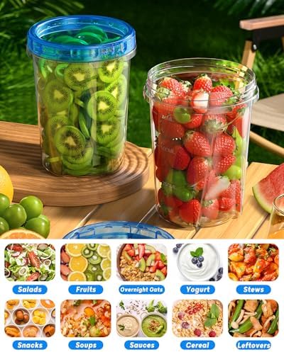 BiuLeon 6 Pack-33oz Freezer Storage Containers, Plastic Food Storage Containers with Twist Top Lids, BPA Free and Reusable Soup Containers with Lid, Microwave and Dishwasher Safe