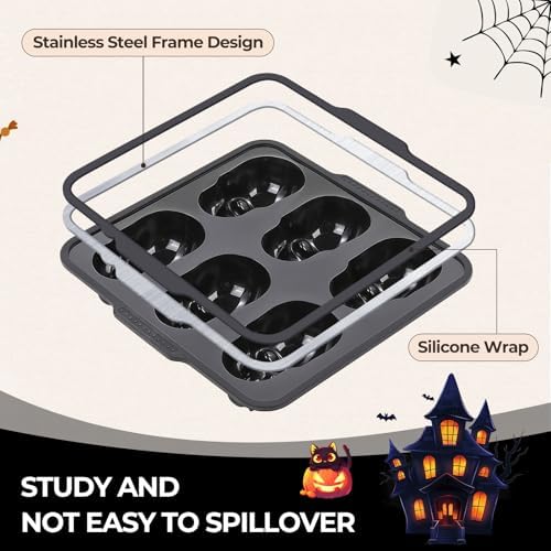FUNBAKY Skull Baking Pan, Muffin Pan with Metal Reinforced Frame, Silicone Skull Cake Mold - Halloween Nonstick Large Molds for Baking with Handle (2 pack)