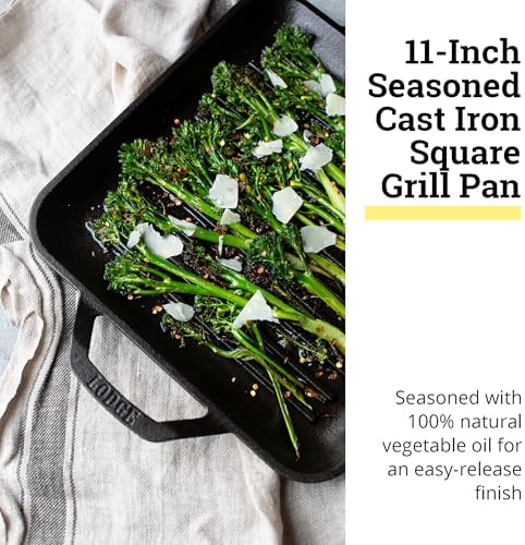 Lodge 11" Cast Iron Square Grill Pan - Chef Collection - Pre-Seasoned Cast Iron Pan - Versatile Cooking - Indoor & Outdoor Use - Incredible Heat Retention (Pack of 2)