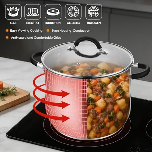 P&P CHEF 12 Quart Stainless Steel Stock Pot, Cooking Pot with Visible Lid