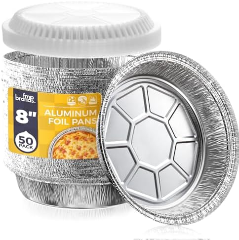 Fit Meal Prep 50 Pack 8" Round Aluminum Foil Pans with Clear Dome Lids, Pie Tins Disposable 8 inch with Lids, Take Out Containers, Freezer Oven Safe Aluminum Baking Pans for Storing, Cooking, Storage