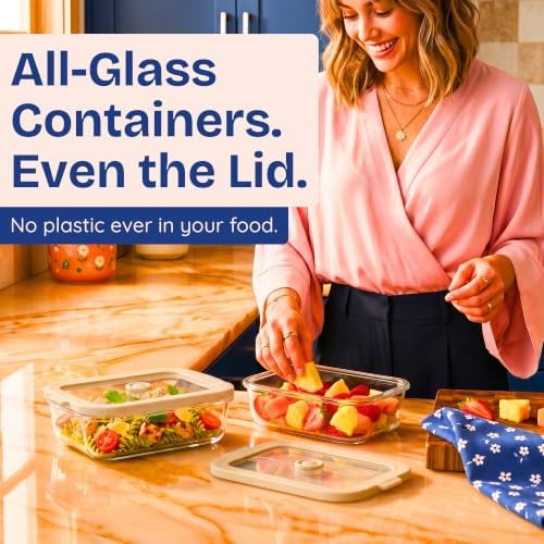 Non-Toxic Glass Food Containers with Lids, 4-Pack, Multi-Size, Beige