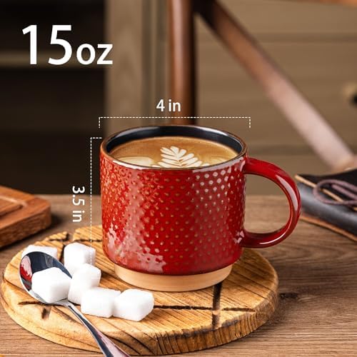 GBhome 15 OZ Stackable Coffee Mugs Set of 4, Ceramic Coffee Cups Set