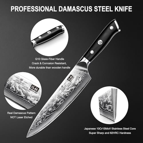 SHAN ZU Damascus Kitchen Knife Set, 7 Pcs Professional Knife Sets for Chefs
