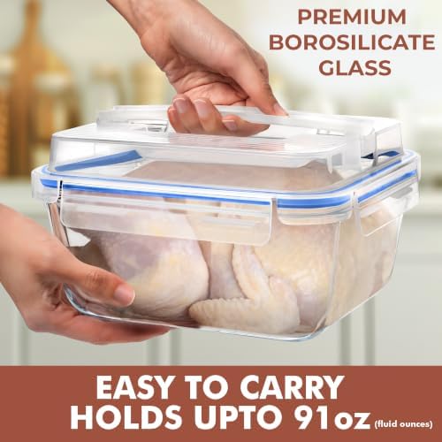 Razab 2700ml / 91Oz / 11.5 Cups Large Glass Food Storage Containers with Lids - Glass Meal Prep Containers for Roasting & Storing Leftover, Glass Lunch Container, Microwave & Oven Safe