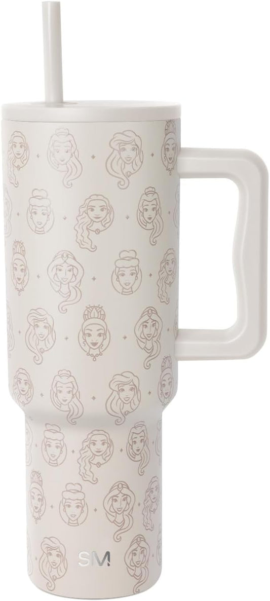 Simple Modern Disney 40 oz Tumbler with Handle and Straw Lid | Insulated Reusable Stainless Steel Water Bottle Travel Mug | Gifts for Women Men Him Her | Trek Collection | 40oz | Princess Icons