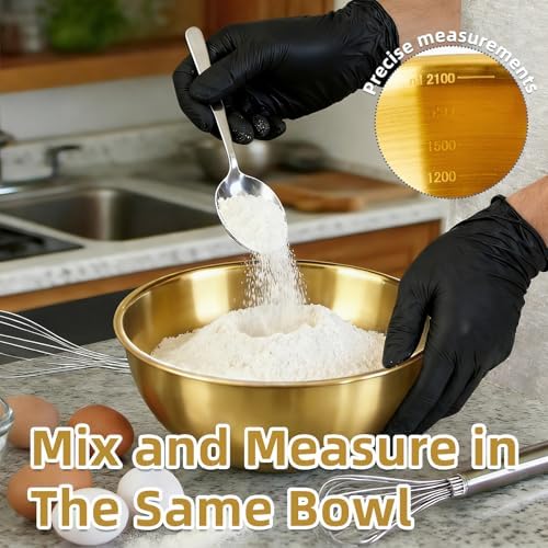 3-Piece Stainless Steel Golden Mixing Bowls (1.26Qt) Metal Bowl Set with Measurement Marks, Dishwasher Safe & Stackable - For Baking, Salad Making, Meal Prep and Kitchen Use