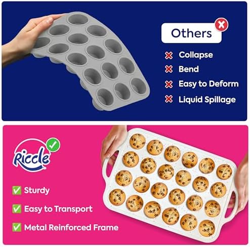 RICCLE 2 Pack Silicone Muffin Pan with Metal Frame, Cupcake Pans