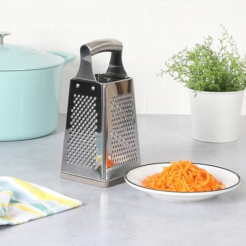 Martha Stewart Sprucedale 9.5-Inch Stainless Steel 4-Sided Box Grater – Durable Kitchen Cheese and Food Grater with Multiple Grating Surfaces