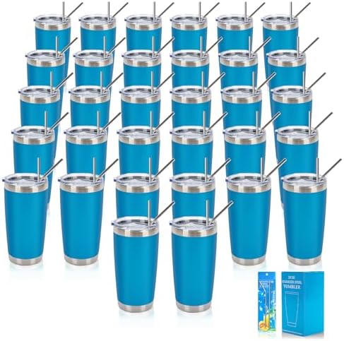 IEOVIEE 32 Pack 20oz Stainless Steel Insulated Bulk Tumblers with Lid&Straw