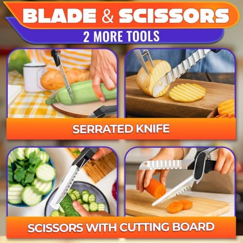 7-in-1 Cutting Board Scissors for Food with Ribbed Blades & Chopping Board
