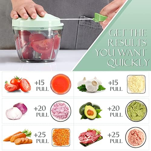 Ourokhome Manual Food Processor Vegetable Chopper, Portable Hand Pull String Garlic Mincer Onion Cutter for Veggies, Ginger, Fruits, Nuts, Herbs, etc., 650ml, Green