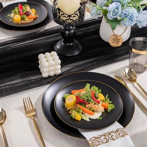 EjonirInjonir 350pcs Premium Black Plastic Plates For Party Heavy Duty