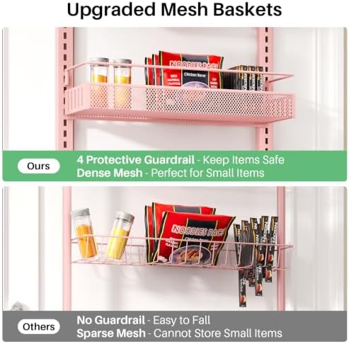 SNTD 8 Tiers Over the Door Organizer, 17" W x 6" D x 69" H, Pink