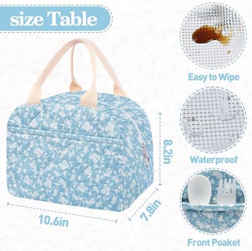 Cotton Quilted Insulated Lunch Bag, Reusable Quilted Floral Lunch Tote Bags