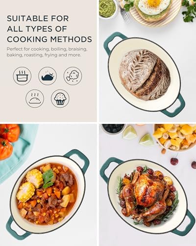 Enameled Cast Iron Dutch Oven - 9.3QT Dutch Oven Pot with Lid & Cotton Potholders - Heavy-Duty Non Stick Casserole Pot for Braising, Stews, Roasting, Baking, Suitable for All Stovetops, Bottle Green