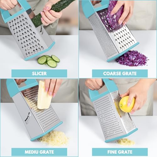 Cheese Grater With Container Box Grater Stainless Steel Kitchen Blue