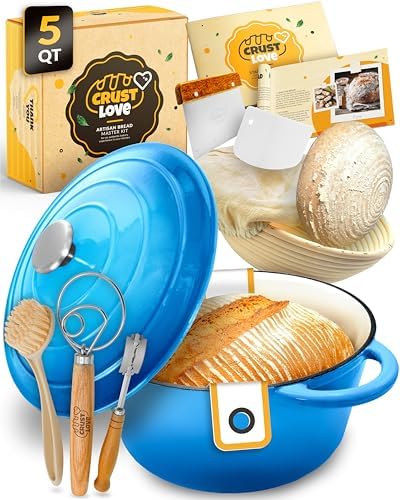 CRUSTLOVE 5 QT Enameled Dutch Oven for Bread Baking with Lid & Baking Set