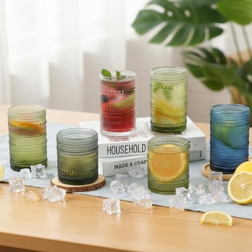 Moretoes12 Pack 12 Oz Blue Hobnail Drinking Glasses Set Water Glass Cups