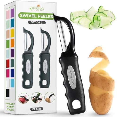 Spring Chef Swivel Vegetable Peeler with Soft Grip Handle, Set of 2, Black