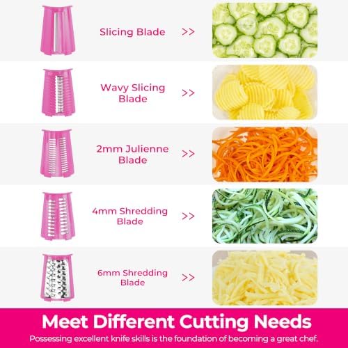 SUSTEAS Rotary Cheese Grater 5 Blades,Kitchen Mandoline Vegetable Slicer