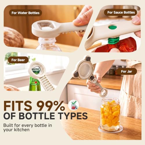 2026 Upgraded 4-in-1 Jar Opener - Adjustable Stainless Steel Lid Remover for Seniors & Arthritis Sufferers, Fits Kitchen Jars, Bottles & Cans Brown(2Pcs)