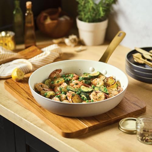 Farberware Forged Induction Ceramic Nonstick Fry Pan/Skillet, Dishwasher Safe, Gold Color Stainless Steel Handle, 12.25 Inch Frying Pan - Taupe