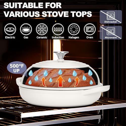TeamFar Cast Iron Bread Dutch Oven, 6 Qt Enameled Dutch Oven Pot