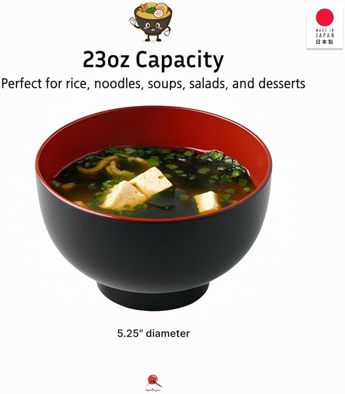 JapanBargain 2044, Japanese Plastic Soup Bowl for Ramen Udon Pho Noodle Poke Cereal Bowl 23 oz Microwave and Dishwasher Safe Made in Japan