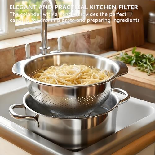 Stainless Steel Colander for Kitchen with Handle for Pasta (5QT)