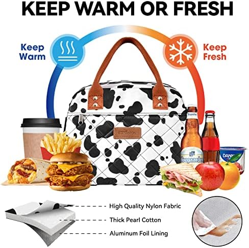 HOMESPON Insulated Lunch Bag for Women Men Adults Lunch Tote with Front Pocket Lunch Box Container Cooler Bag for Work Picnic (Dairy Cow)