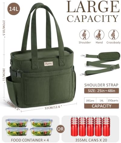 Bagstellar Corduroy Lunch Box for Women Insulated Lunch Bag Cooler Tote Bag