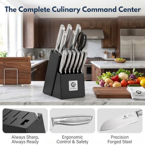 imarku 15PCS Kitchen Knife Set with Block,High Carbon Stainless Steel,Black