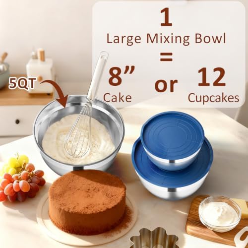 9 Pack Mixing Bowls with Airtight Lids & Grater Attachments, Blue