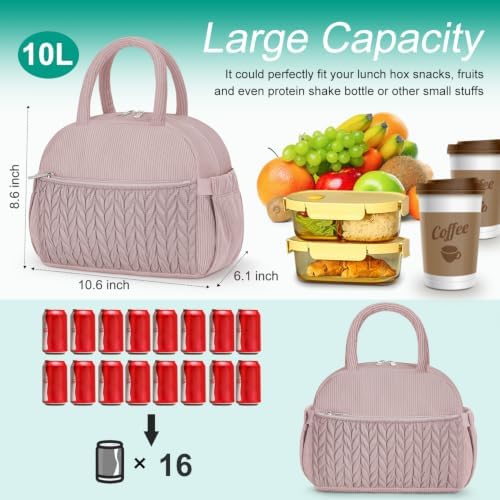 Coobiiya Cotton Quilted Lunch Bag,Cute Insulated Puffer Lunch Box for Women