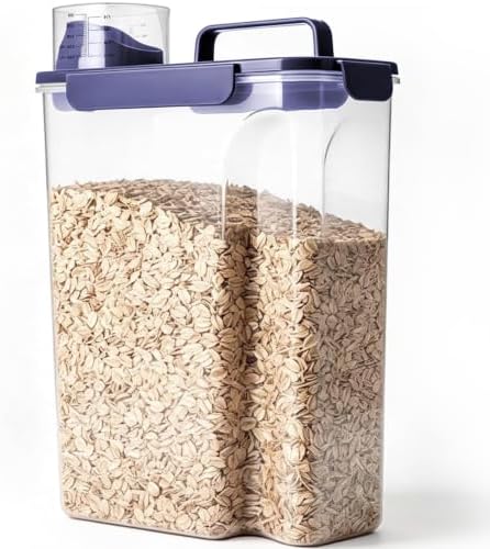 Komzon Rice Storage Containers, 20 lb Rice dispenser with Pouring Spout Large Bin for Flour, Pasta, Grain and Baking, Pet Dog Cat Bird Food Container Blue