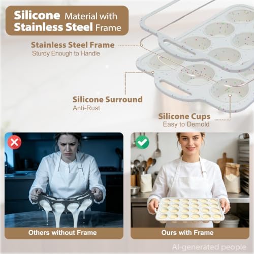Silicone Mini Muffin Pan Set: 12 & 24 Small Cupcake Baking Pan with Frame