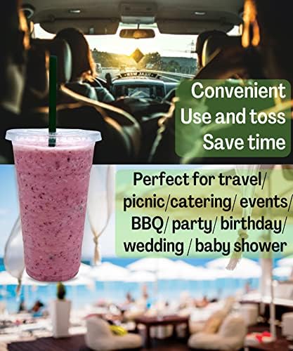 Cappatua 24 oz Clear Plastic Cups with Lids and STRAWS, Disposable Drinking Cups for Cold Drinks, Iced Coffee, Milkshakes, Smoothies, 25 Sets