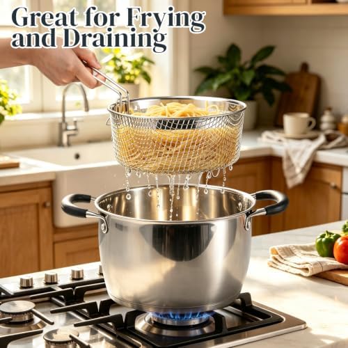 AOSION 6 Quart Deep Fryer Pot with Basket, Stainless Steel Stock Pot